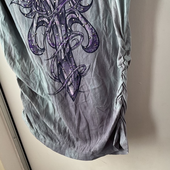 AFFLICTION Live Fast Ruched Sides Studs Detail V-Neck TEE NEW - Picture 9 of 16